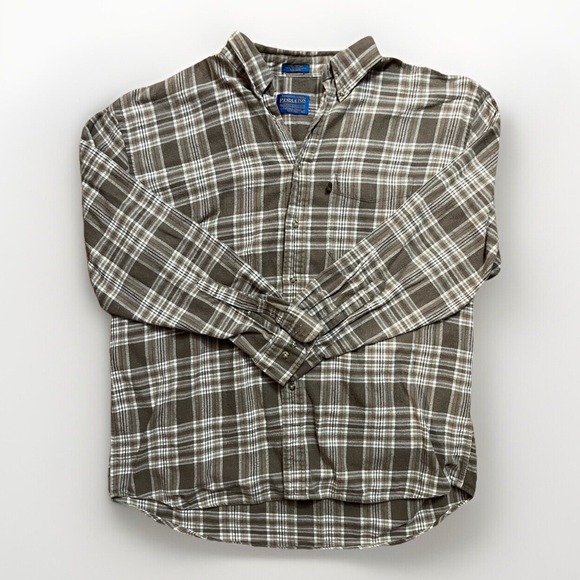 Pendleton Men's Button Down 100% Cotton Plaid Shirt Long Sleeve XL‎ Grey Beige - Picture 1 of 5